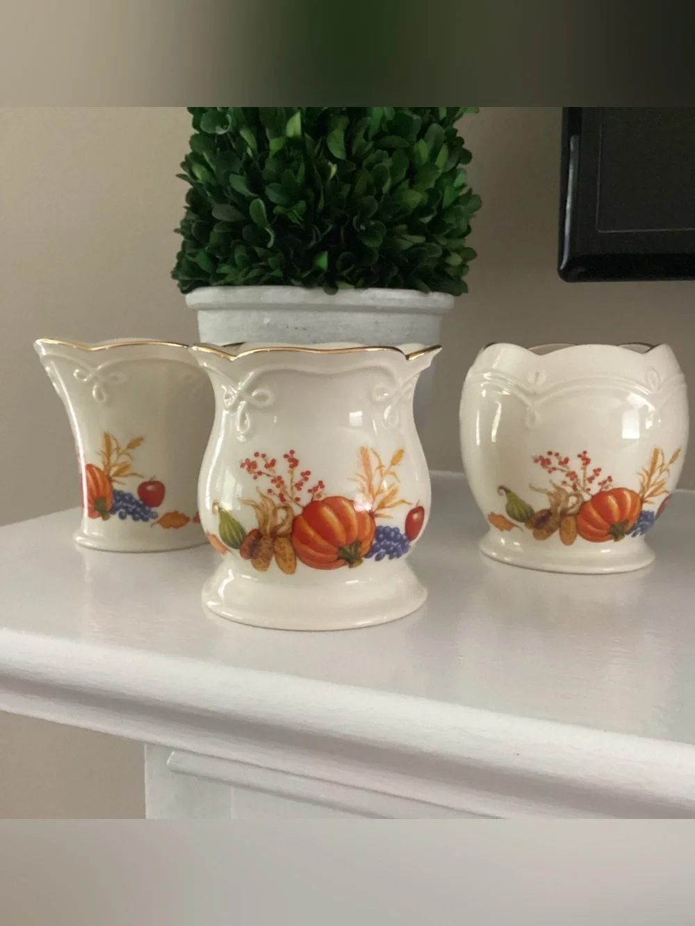 Lenox Porcelain Pumpkin Votives Set of 3 Candle Holders